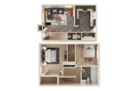 Floor plan for 2 beds, 1.5 baths, 1000 sqft